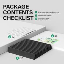 OSITE SKY 【录音棚必备】吸音板系列 - 12 片装（12 英寸 x 12 英寸 x 1 英寸/12 英寸 x 12 英寸 x 2 英寸双层厚度）吸音处理泡沫 - 消除播客/音乐人背景噪音 - 录音棚级隔音材料 - 三角槽 - 查看 9