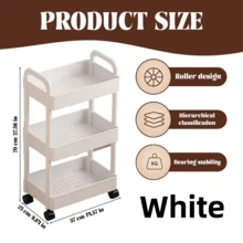 3-Tier Plastic Utility Cart With Wheels, Small Rolling Organizer For Laundry, Bathroom, Kitchen & Dorm - 白色 - 查看 10