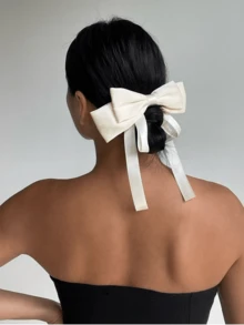 Bowknot Hair Clip With Satin Ribbon, Korean Elegant Gentle Elegant High-End Style - Multicolor - View 5