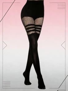 3双性感镂空连裤袜，镂空吊带渔网袜，夜店风丝袜（适合0XL-2XL码，体重135磅），款式随机 - 彩色 - 查看 6