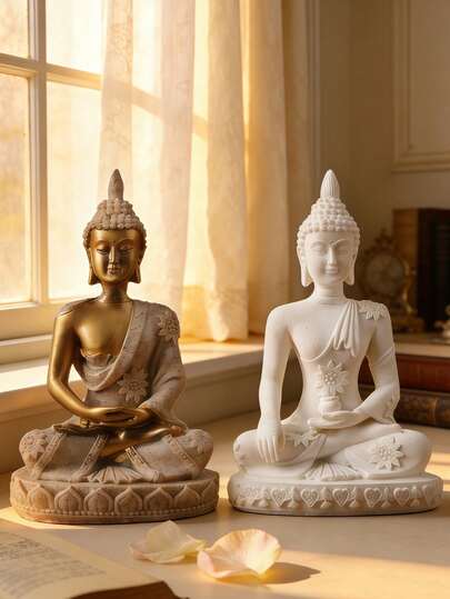 Mini Buddha Resin Statue Set – Zen Home Decor For Living Room, Office & Meditation Space | Peaceful Figurine For Spiritual Relaxation | Durable Handcrafted Sculpture For Tabletop, Shelf & Entryway Decoration