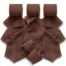 3 Rolls Handmade Chiffon Ribbon With Tassel Edges, 1.5 Inch Width, 5.5 Yards Length, Suitable For Wedding Invitations, Bridal Bouquets, Gift Wrapping, Crafts, Holiday Party Decorations, Bows - Coffee Brown - View 8