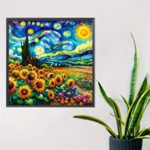 1件装全新向日葵主题钻石画套装，5D圆形水晶钻石马赛克DIY工艺品，适合作为手工礼品，装饰客厅、卧室，也适用于宰牲节、父亲节、母亲节、婚礼季、五一劳动节、复活节、圣诞节、情人节等场合，无框。 - 查看 9