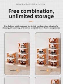 1pc 9/6/3 Tier Vertical Shoe Rack, Space-Saving Narrow Shoe Organizer, Small Shoe Rack DIY Freestanding, Suitable For Entryway Closet Hallway, Easy Assembly, Stable Structure, Black & White Plastic Material - Multicolor - View 6