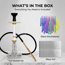 54CM/21.25inch Aluminum Alloy Hookah Set, Includes 50PCS Long Mouthpieces, 50PCS Aluminum Foil Papers, Silicone Hose, Spring, Silicone Bowl, Aluminum Handle, Carbon Clip - one-size - View 3