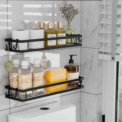 Bộ 2 kệ treo tường AmoiChic có móc - Kệ đựng đồ tiết kiệm không gian cho phòng tắm và nhà bếp, hệ thống lưu trữ đồ dùng vệ sinh cá nhân, mỹ phẩm và vật dụng cần thiết trong phòng tắm.