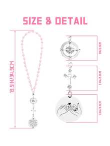 Fashionable Car Rearview Mirror Decor - Pink Rose Beaded Cross And Compass Pendant, Elegant Car Accessory Expressing Love And Faith - A - View 4