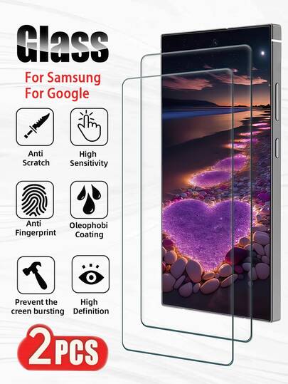 防震钢化玻璃 2 片装高清钢化玻璃屏幕保护膜，兼容三星 Galaxy S25 S25+ S25 Ultra S25 Edge 9 9A 9Pro 9Pro XL，9H 硬度钢化技术，全覆盖，易于安装，高清晰度和透明度，无气泡，防刮防碎，疏水疏油，生日礼物，复活节春季礼物