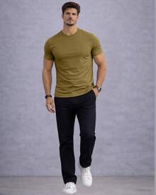 Tech Modal T-Shirt 92% Elastane 8% Modal Plain Anti-Odor Shirt For Men - Màu xanh Ô liu - Xem 6