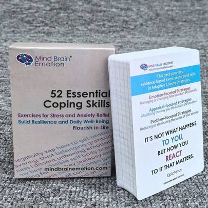 52pcs Essential Coping Skills Cards - Stress Management, Anxiety Relief Exercises - Cultivate Emotional Agility, Resilience And Self-Confidence - Self-Care Therapy Game For Teens And Adults