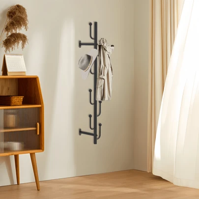 Upright Cactus Wall Mounted Coat Rack - Modern Metal Space-Saving Design With Multiple Hooks For Hanging Clothes, Hats And Bags - Durable Iron Structure, Suitable For Entryway, Bedroom And Living Room - Requires Assembly