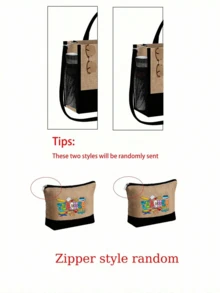 Teacher Letter Pattern Reusable Makeup Bag Set, Including Tote Bag With Shoulder Strap And Cosmetic Bag, Personalized Gift Bag With Side Pocket, Beach Bag With Scarf, Suitable For Holiday, Birthday, Graduation, Daily Use, Beach, Travel, Work, Picnic, Camping - Multicolor - View 10