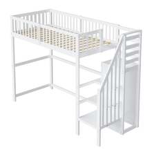 Letto a soppalco 90x200 con scala in legno bianco e ripiano portaoggetti/armadio singolo - Bianco - Visualizzare 8