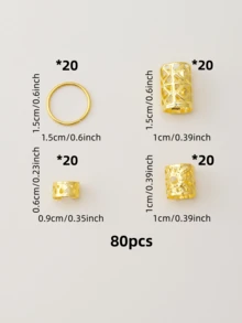 80pcs Gold Dreadlock Hair Beads Set, Adjustable Hair Accessories Suitable For Women And Girls Braids Design - Gold - View 3