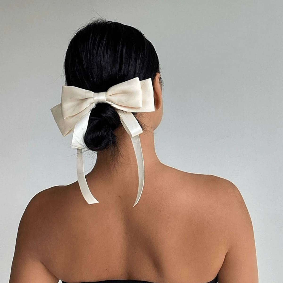 Bowknot Hair Clip With Satin Ribbon, Korean Elegant Gentle Elegant High-End Style - Multicolor - View 1