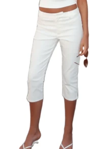 Women Side Slit Capri Pants Stretchy Slim Fit Capris Yoga Leggings Y2k Knee Length Going Out Cropped Pants - 白色 - 查看 5