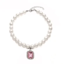 2pcs Elegant Faux Pearl Pet Collar, Square Pendant Cat/Dog Necklace, Comfortable Non-Slip Adjustable Elastic, Fashionable Design, Suitable For Cats And Dogs - Multicolor - View 6