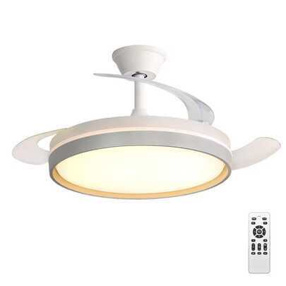 Kynley Ventilador de techo con luz LED 60W Blanco, 3 tonalidades, aspas retráctiles, 6 velocidades, control remoto, memoria, temporizador, silencioso y bajo consumo.  ✅ Entrega en 48-72h