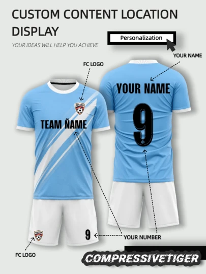 2pcs/Set 2026 World Cup Manchester Sky Blue Football Jersey Set - Customizable Name & Number, Classic Striped Breathable Football Uniform Suitable For Men And Kids