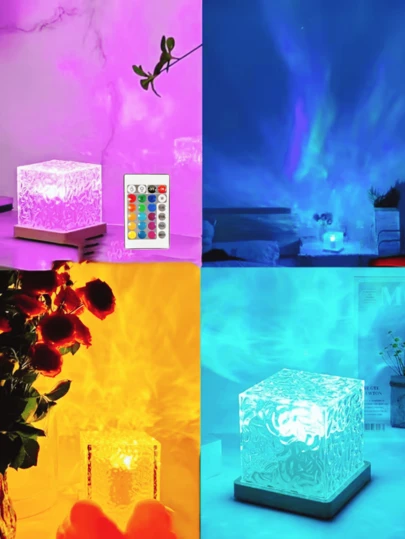 1 pieza Lámpara de Luces del Norte de 16 Colores con Efecto de Olas de Agua, Luz de Proyección Cuadrada, Control Táctil/Remoto, Alimentada por USB, Adecuada para Dormitorio, Sala de Estar u Oficina, Apropiada para Adolescentes de 14+, Lámpara de Pared para Mesita de Noche