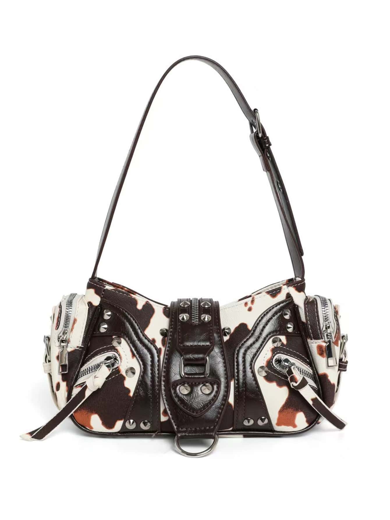 Sac à bandoulière de motard de conception de niche, sac bandoulière imprimé léopard, sac à bandoulière de style de rue pour les déplacements quotidiens, polyvalent - blanc marron - Voir 1