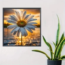1件装雏菊主题钻石画套装，5D圆形水晶钻石马赛克DIY工艺品，适合制作手工礼品，装饰客厅、卧室，热销中，父亲节、母亲节、婚礼季、五一劳动节、复活节、圣诞节、情人节等节日，无框 - 查看 4