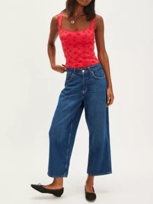Women Summer Crop Tank Tops Y2k Eyelet Floral Square Neck Backless Vest Top Slim Fitted T Shirt Going Out Tops Tight Lace Up Camisole Beach Vacation Tops Streetwear Aesthetic Clothes - 紅色 - 查看 7