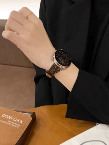 New Fashionable Leopard Print Watch Band, Compatible With GalaxyWatch 4/5/6 Active2, /, Comfortable Daily Wear Strap, Retro Style - Coffee Brown - View 2