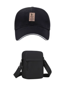 Zestaw 1/2 czapek baseballowych i torby crossbody z nadrukiem Cool Dog, czapka z regulowanym płaskim daszkiem i torba na ramię, modna na świeżym powietrzu, sportowa, uliczna, prezent dla siebie lub znajomych - Wielokolorowe - Zobacz 4