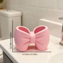 牙刷收纳盒蝴蝶结，双槽牙刷牙膏收纳架，可爱牙刷收纳套装，多槽设计眉毛修剪器收纳架，浴室台面笔式剃须刀洗面奶梳子收纳架，家居饰品，公寓、办公室、宿舍浴室适用 - 彩色 - 查看 4