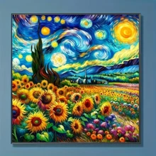 1件装全新向日葵主题钻石画套装，5D圆形水晶钻石马赛克DIY工艺品，适合作为手工礼品，装饰客厅、卧室，也适用于宰牲节、父亲节、母亲节、婚礼季、五一劳动节、复活节、圣诞节、情人节等场合，无框。 - 查看 2