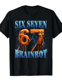 67 Meme Italian Brainrot Tung Tung Sahur Six Seven T-Shirt For Men Women 100% Cotton T Shirts Short Sleeve Tops P747 - 黑色 - 查看 1