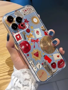 复古单件太空骰子发光球拼贴简约防震TPU手机壳，兼容 17、16、15、14、13、12、11 Pro Max、Air和系列 - 彩色 - 查看 3