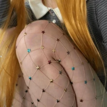 Nuevas medias de red con brillantes en forma de estrella, estilo coreano - Albaricoque - Ver 3