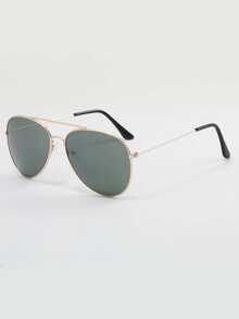 Men's Metal Frame Aviator Fashion Glasses, Retro Accessory For Beach, Suitable For Summer Beach Vacation, Outdoor Travel, Back To School, Creating Fashionable College Style - Army Green - View 4