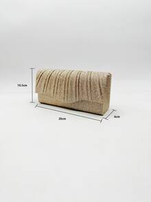 French Pleated Fan-Shaped Evening Clutch | Minimalist Yet Luxurious Handbag | Silver & Champagne Gold Dual-Tone Wedding Party Bag - Champagne - View 8
