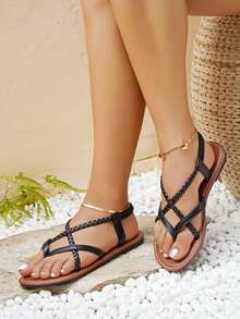 planare Sandálias rasteiras pretas femininas, minimalistas e versáteis, perfeitas para praia, férias, festas, encontros, viagens e casamentos, ideais para uso interno e externo. - Preto - Ver 6
