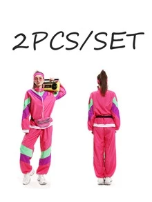 2pcs/Set Retro 80s Disco Hip Hop Tracksuit Jacket And Pants Set, Adult Unisex, Dance Costume Spring - Multicolor - View 12