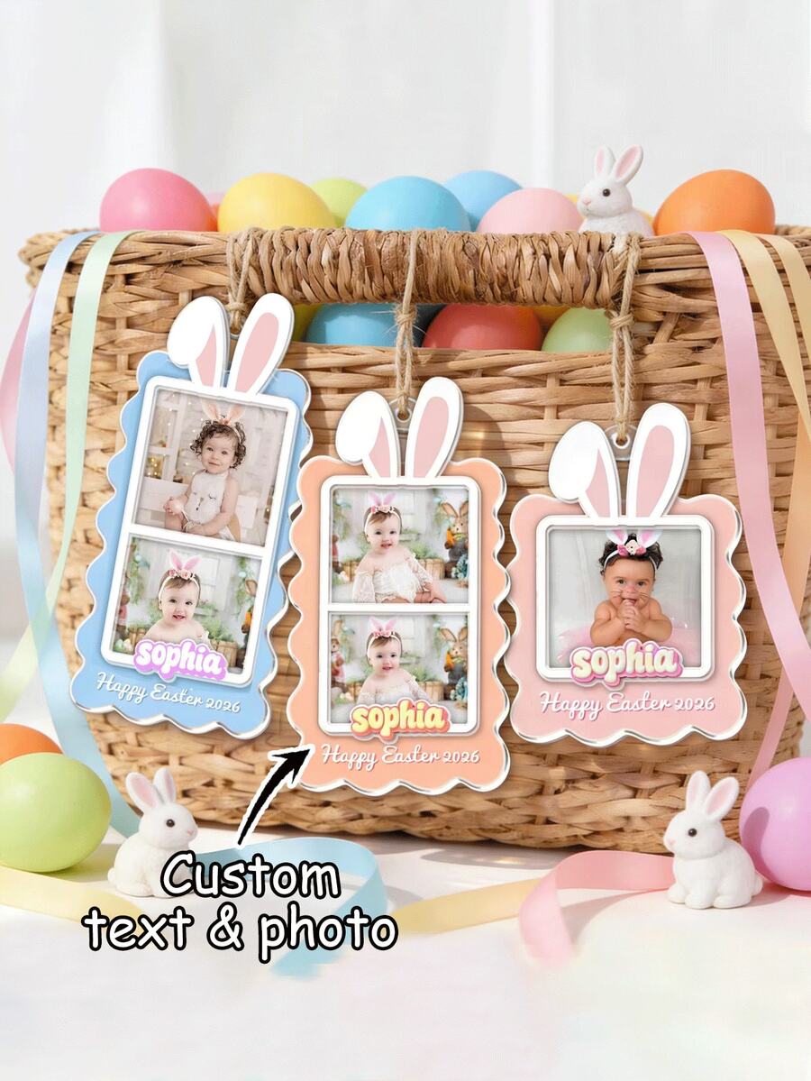 Customized Rabbit Easter Basket Tags, Customized Rabbit Name Tags, Children's Easter Name Tags With Photos, Customized Easter Car Sun Visor, Easter Gifts, Holiday Gifts