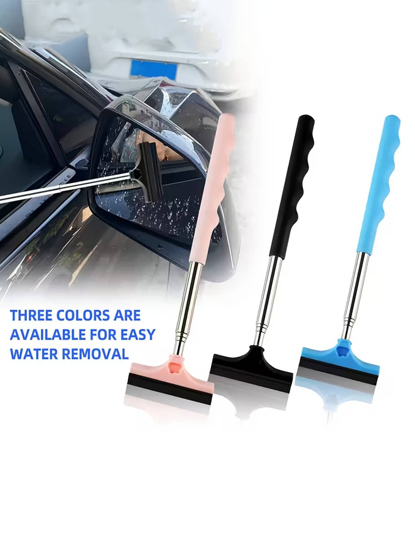可伸缩式挡风玻璃雨刮器，带伸缩手柄，雨刮器和玻璃清洁剂，适用于清洁雾雪，便携式玻璃清洁工具，汽车清洁用品，汽车配件