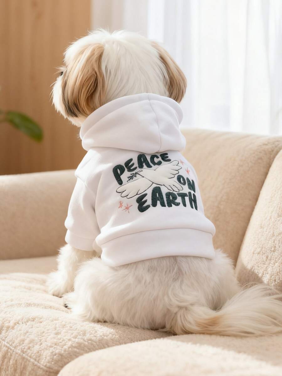 1pc Pet Clothes, Cute Hoodie Sweatshirt For Small Dogs & Cats - Peace Dove Sweatshirt - White - View 1