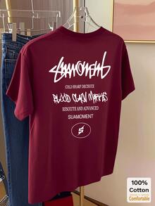 Letter Graphic Short Sleeve Mid-Length T-Shirt, Stylish Casual Top For Women Summer - Burgundy - View 4