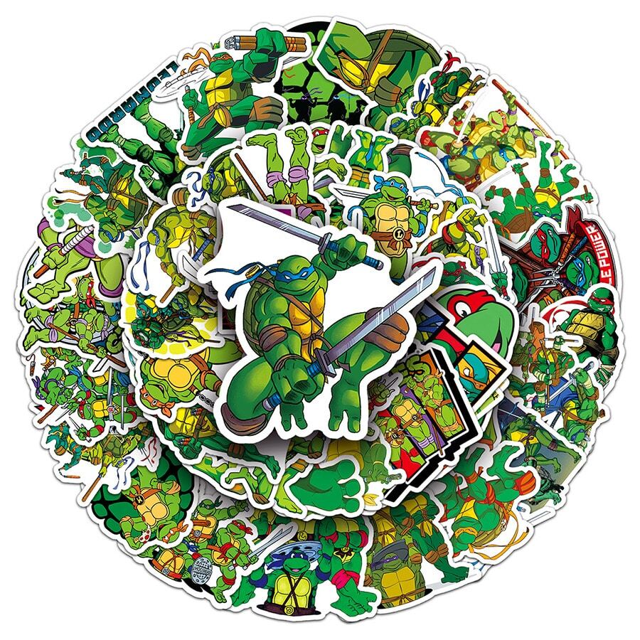Panini Ninja Turtles Theme Waterproof Stickers, Cartoon Character Stickers Suitable For Water Bottles, Laptops, Skateboards, Luggage, Phone Cases, DIY Decoration And Party Favors - Random Styles - View 1