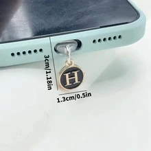 1个双面黑色26字母防尘手机塞/英文字母姓名首字母充电挂件/读卡器/兼容Type-C/Lightning（5-14）接口/情侣防尘塞 - 黑色 - 查看 2