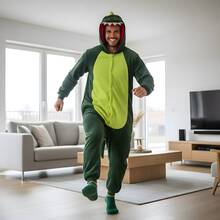 Adult Dinosaur Hooded Kigurumi Pajama Suit - Green - View 4