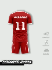 2pcs Customized 2026 Red Football Jersey Set - Personalized Team Name And Number, Minimalist Breathable Football Outfit, Suitable For Football, Basketball, Volleyball Matches, Training And Daily Wear - Red - View 2