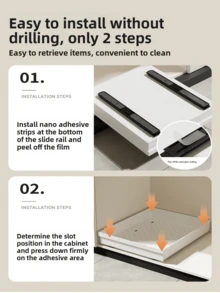 Tủ đựng đồ bằng thép trượt dễ dàng - Có thể mở rộng, cố định bằng keo nano, tiết kiệm không gian, có thể điều chỉnh, bền, dễ lắp đặt, thích hợp làm kệ đựng thực phẩm trong nhà bếp và phòng khách (có ray trượt) - trắng - Xem 9