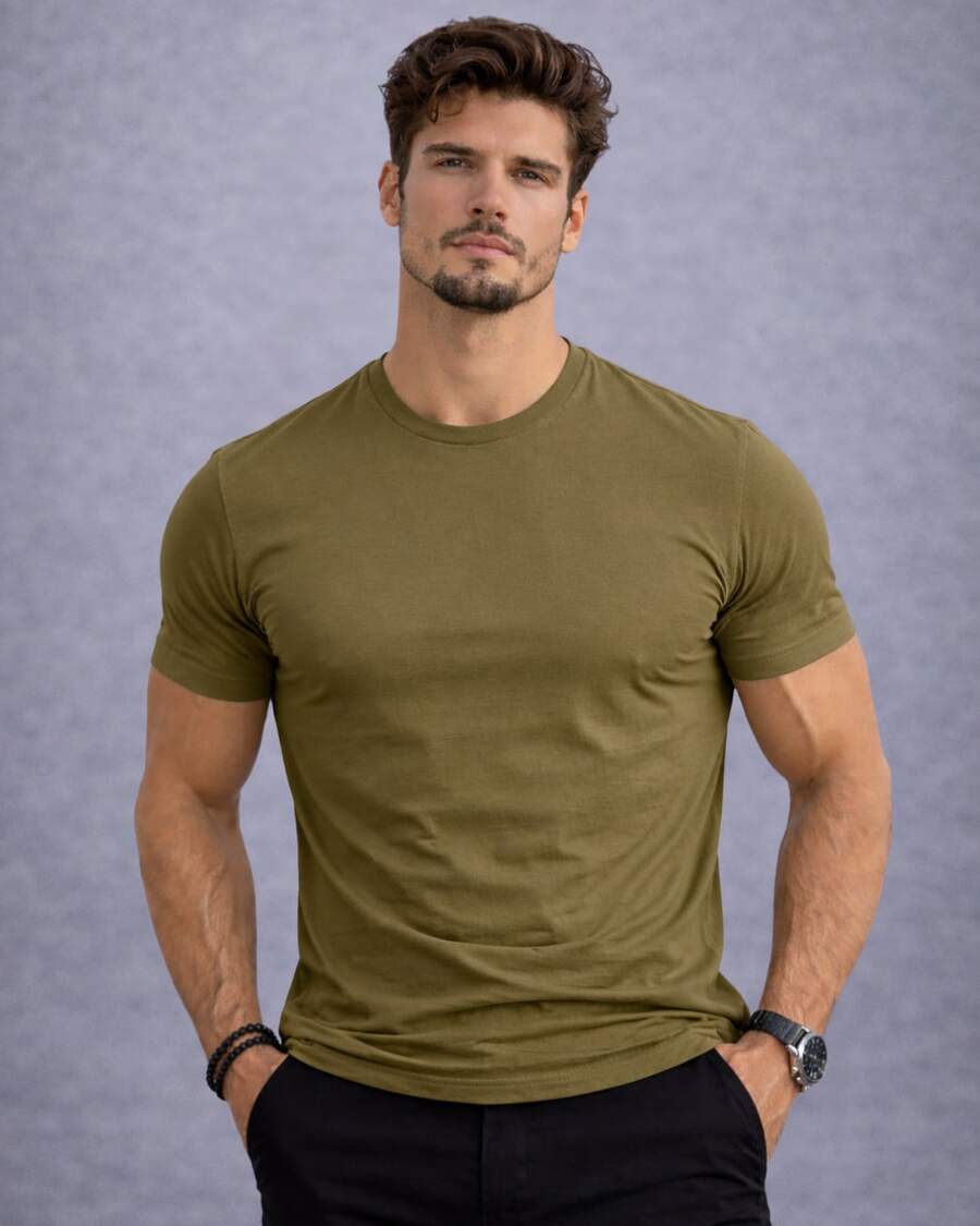 Tech Modal T-Shirt 92% Elastane 8% Modal Plain Anti-Odor Shirt For Men - Màu xanh Ô liu - Xem 1