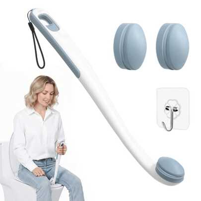 2026新款长柄马桶擦拭器，长16.5英寸，舒适的臀部擦拭装置，配有可更换的擦拭头和腕带，适合老年人、残疾人、超重者、孕妇以及弯腰困难者使用，非常适合浴室和个人卫生。