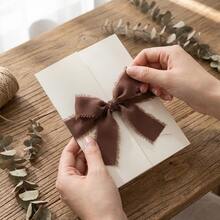 3 Rolls Handmade Chiffon Ribbon With Tassel Edges, 1.5 Inch Width, 5.5 Yards Length, Suitable For Wedding Invitations, Bridal Bouquets, Gift Wrapping, Crafts, Holiday Party Decorations, Bows - Coffee Brown - View 3
